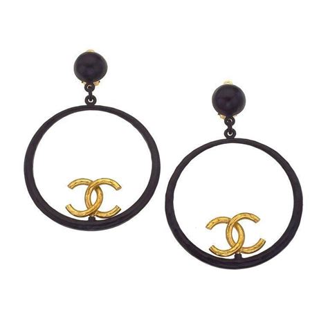 chanel black and gold earrings